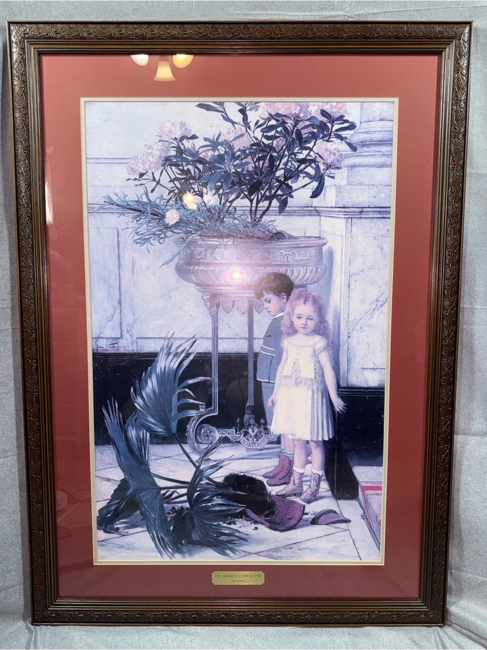 John Verhas “The Broken Flower Pot” Matted Framed Art